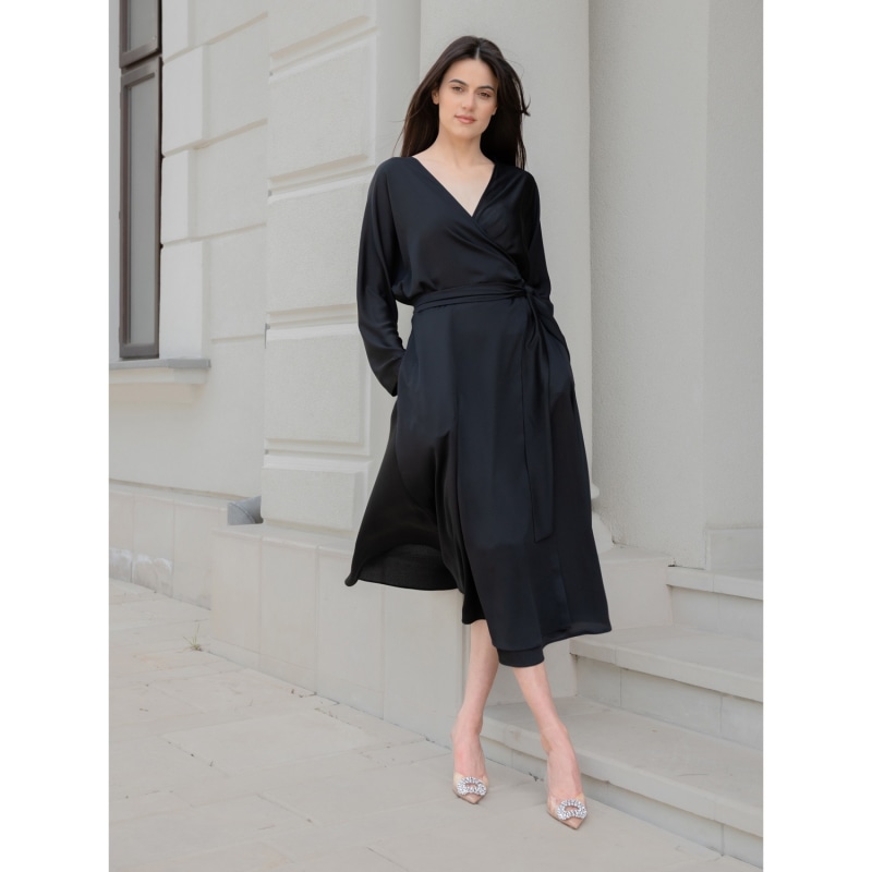 Rise to the Occasion Black Midi Wrap Dress