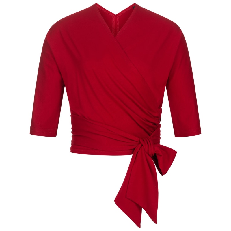 Red wrap top long sleeve clearance