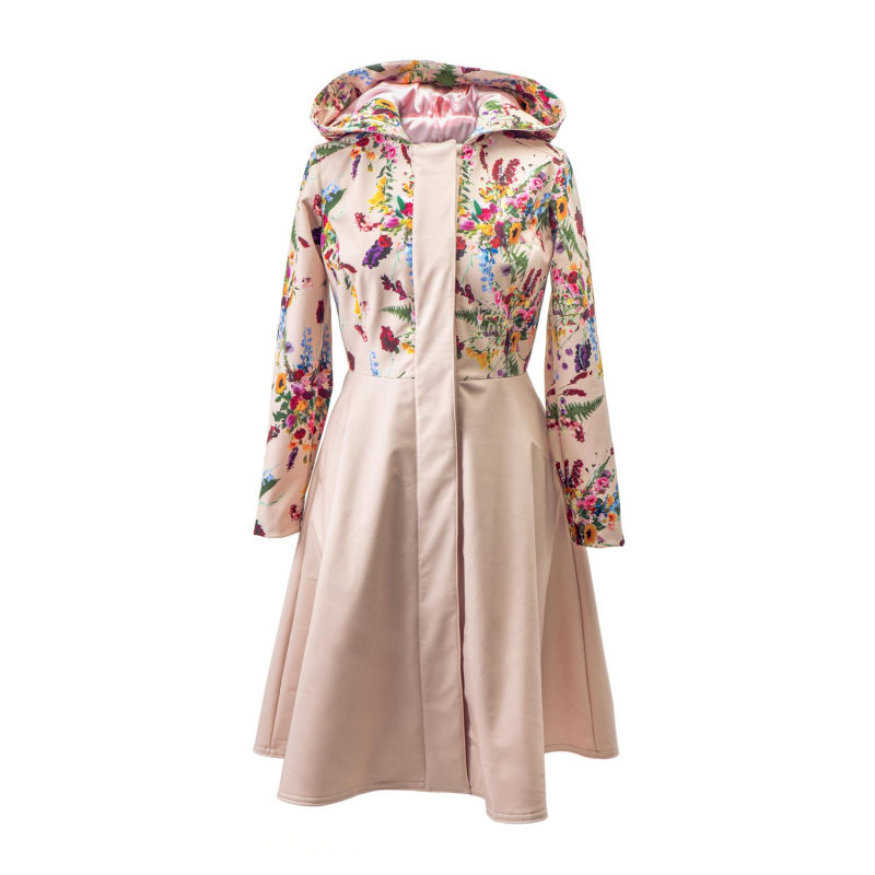 Thumbnail of Floral Fit And Flare Beige Waterproof Coat: Beige Midsummer image