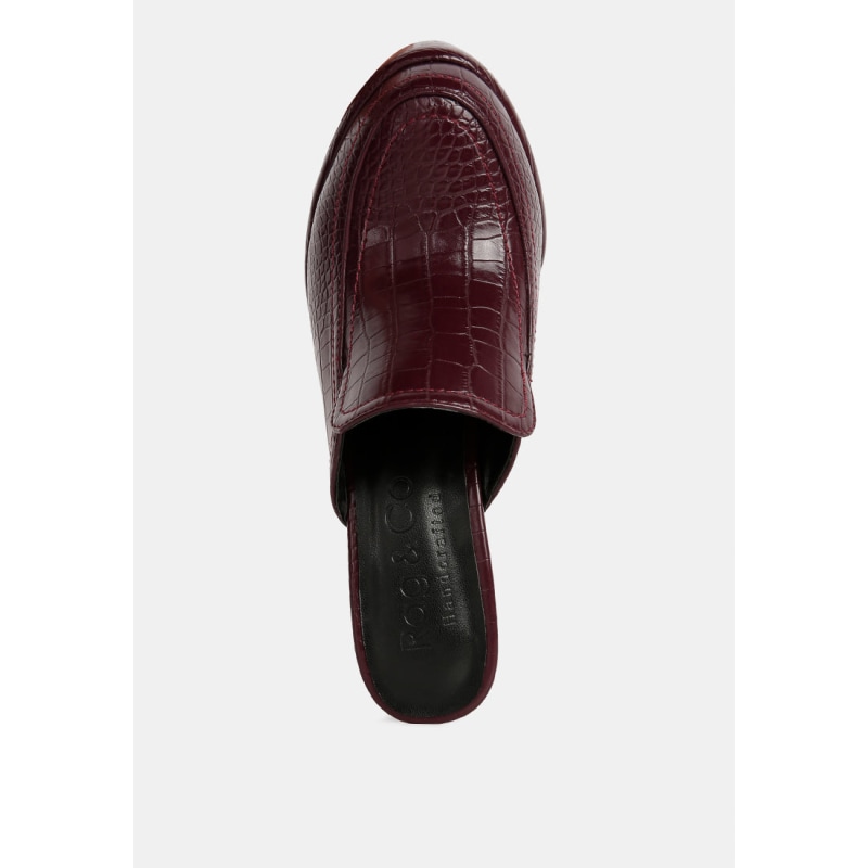 Thumbnail of Bauhaus Burgundy Croc Pattern Heeled Platform Mules image