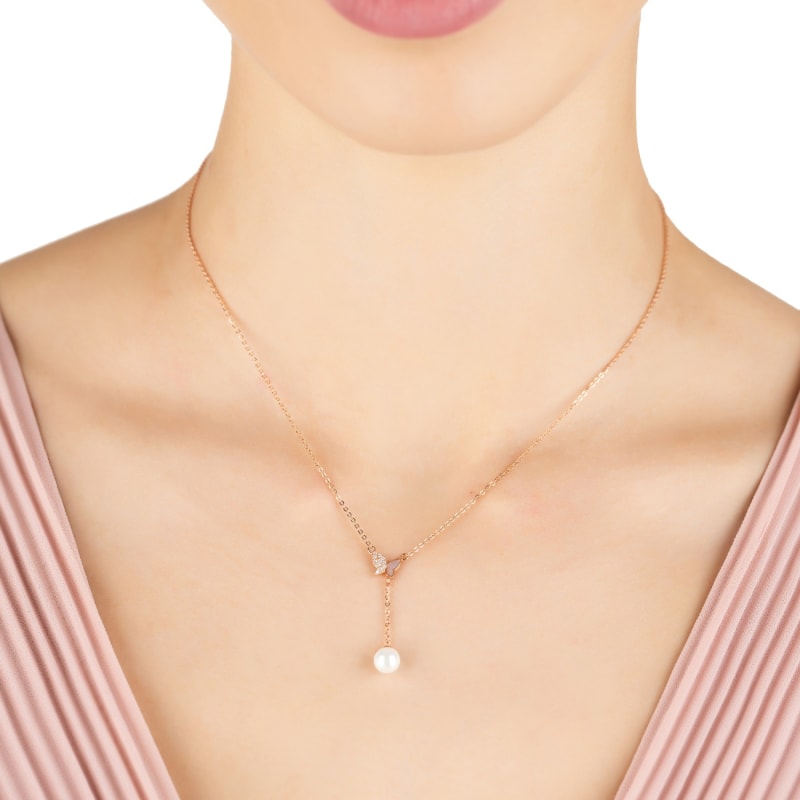 Thumbnail of Butterfly Pearl Choker Necklace Rosegold image