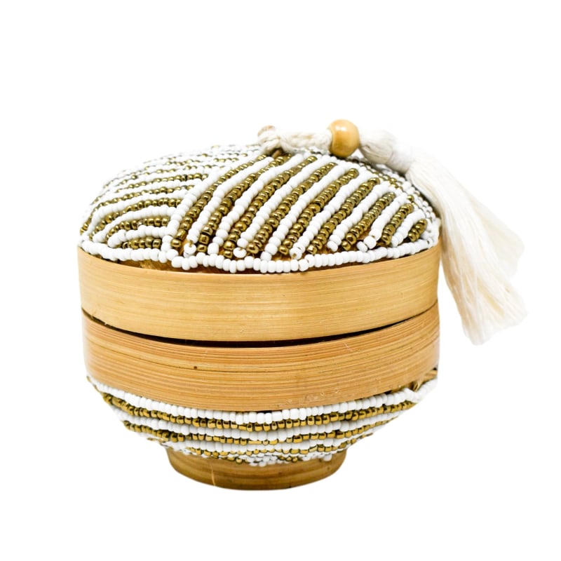 Thumbnail of Wish Granted Tassel Bowl - Gold & White Thin Stripe image