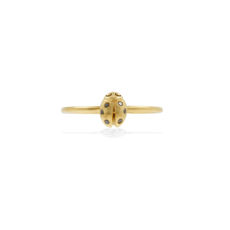 Thumbnail of Ladybird Black Diamond Ring -Gold - Wings Closed image