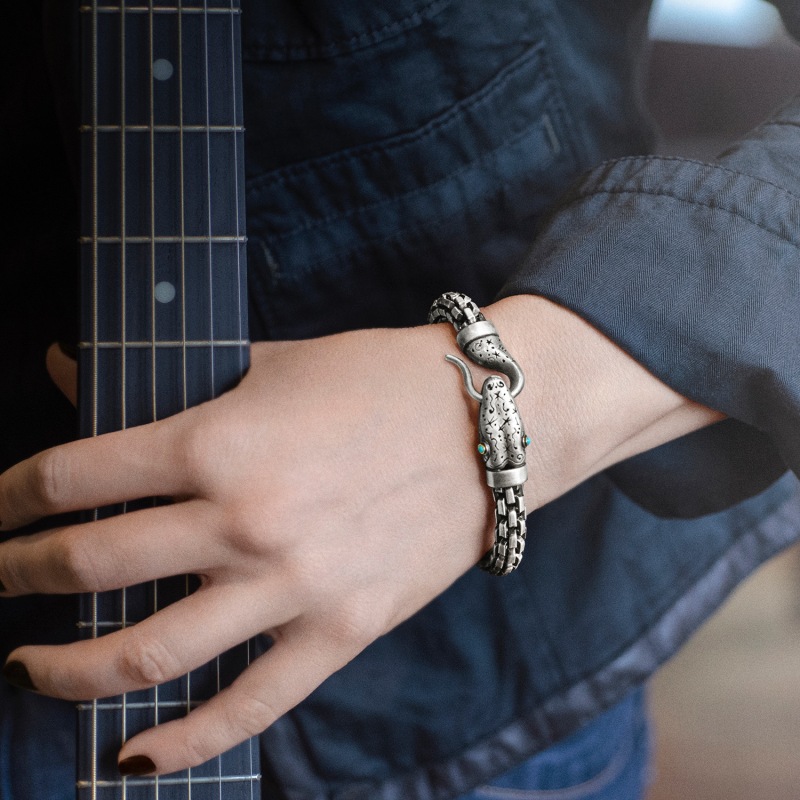 Thumbnail of Snake Bracelet with Chain in 18KT Gold & Turquoise image