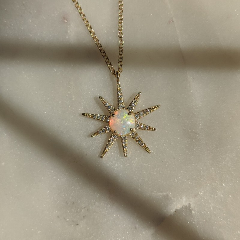 Thumbnail of Opal Starburst Necklace With Diamonds image