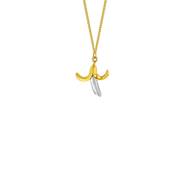 Thumbnail of 2 Tone Sterling Silver & 18Kt Gold Plated Mini Banana Pendant on Gold Chain image