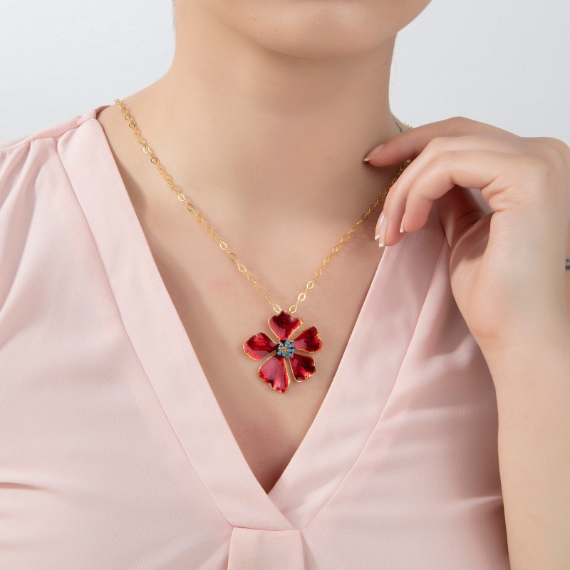 Red Wild Rose Flower Necklace Milou Jewelry Wolf Badger