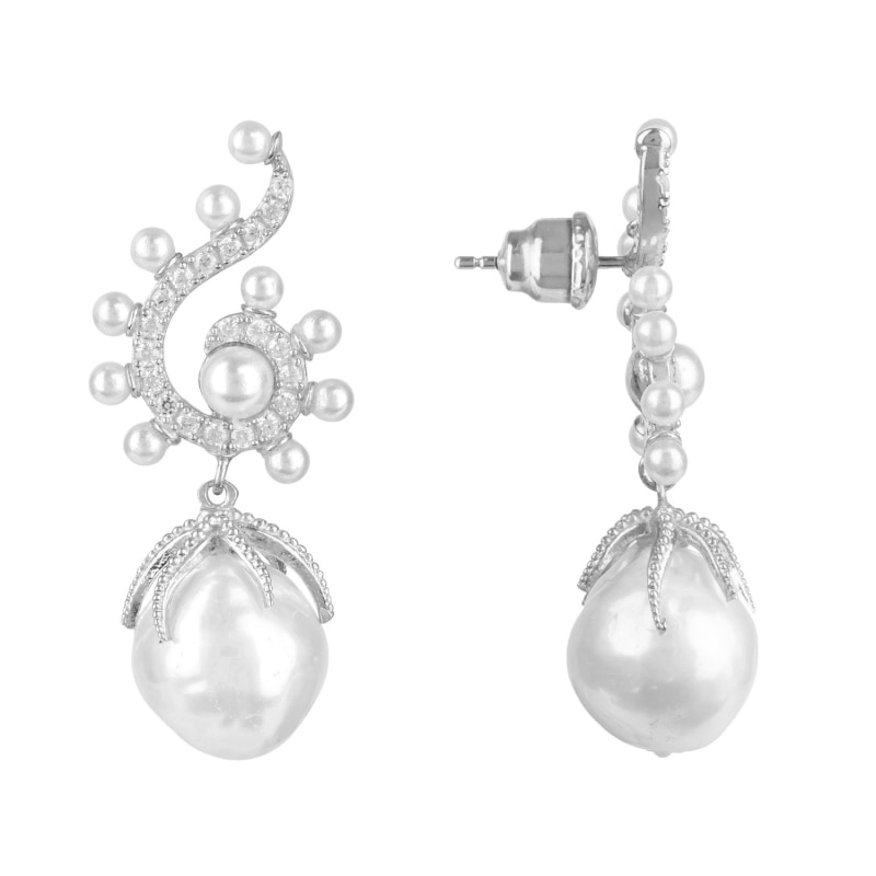 Thumbnail of Baroque Pearl Poseidon Gemstone Drop Earrings White Silver image