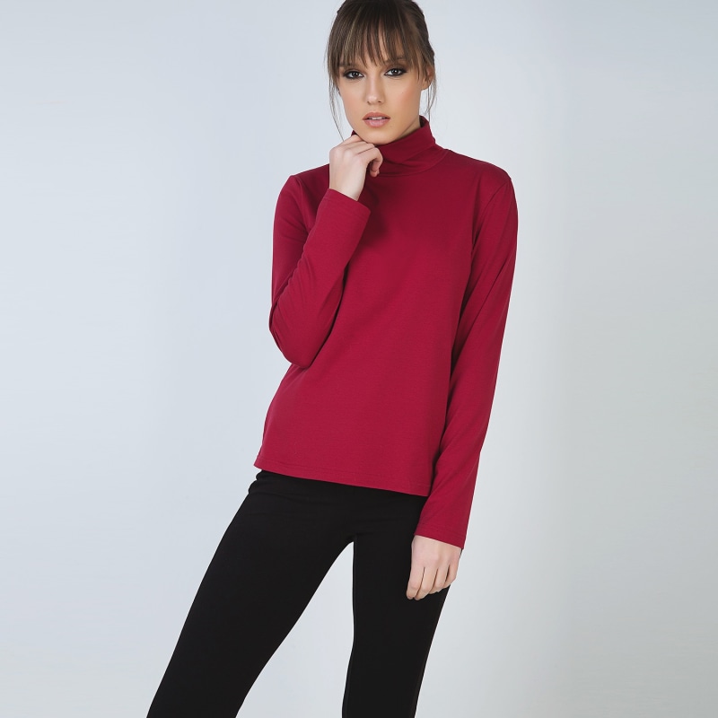 Burgundy polo neck jumper womens sale