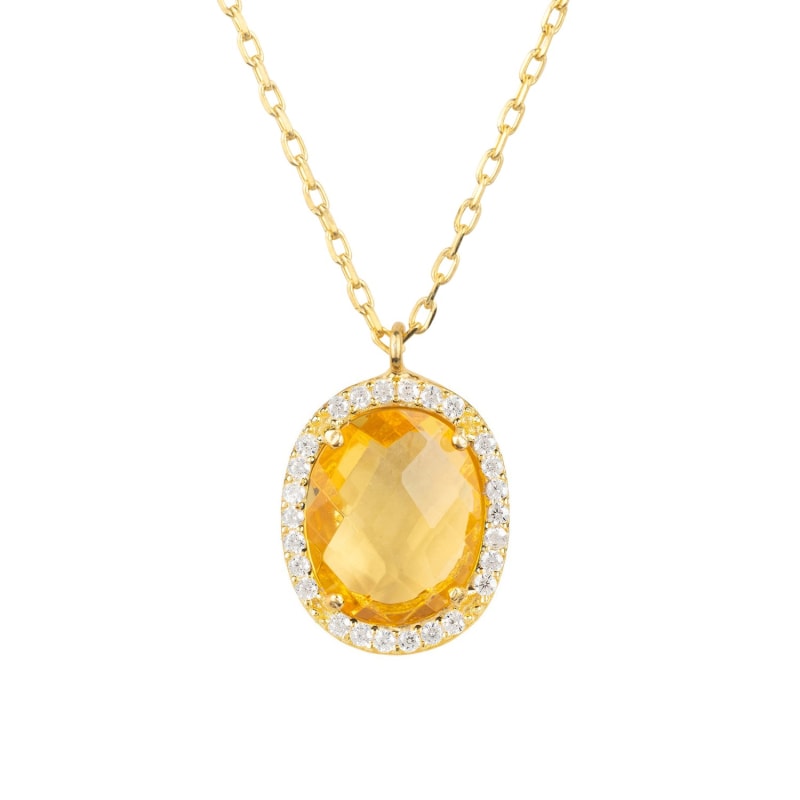 Thumbnail of Beatrice Oval Gemstone Pendant Necklace Gold Citrine Hydro image