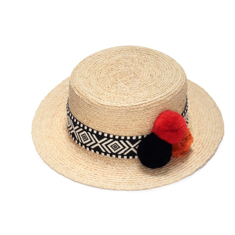 Straw Hat w/ Pom Pom Hat Band