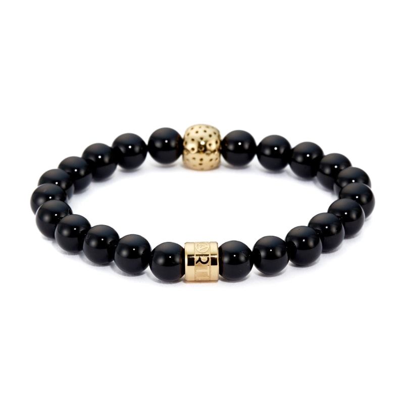 Thumbnail of Black Onyx & Perforated Gold Skull Charm Bracelet image