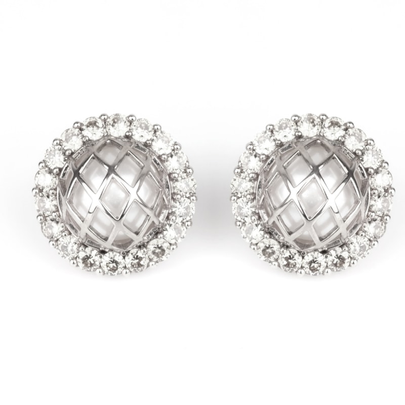 Thumbnail of Medium Signature Earrings With Cz White Gold image