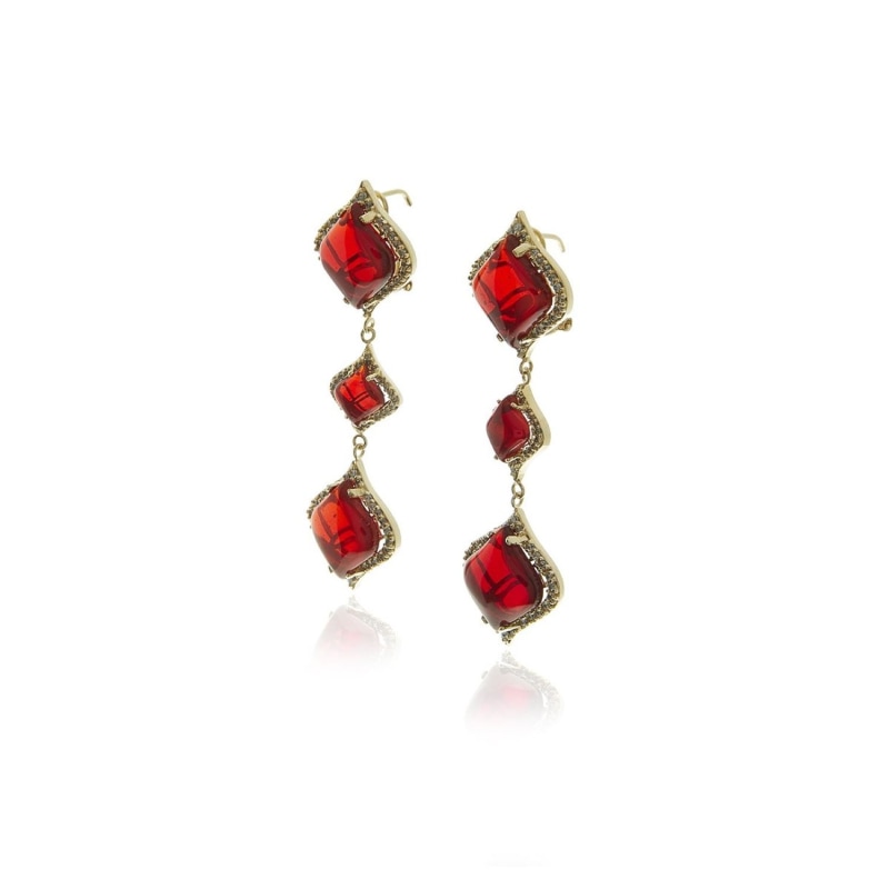 Thumbnail of Gold Petals Garnet Long Earrings image