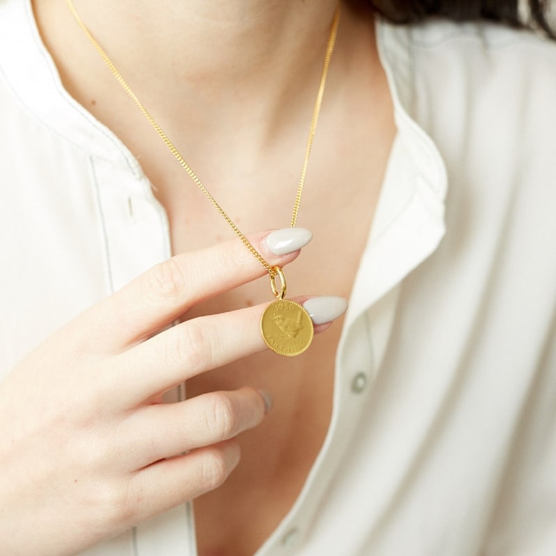 Thumbnail of English Farthing Coin Yellow Gold Plated Necklace image