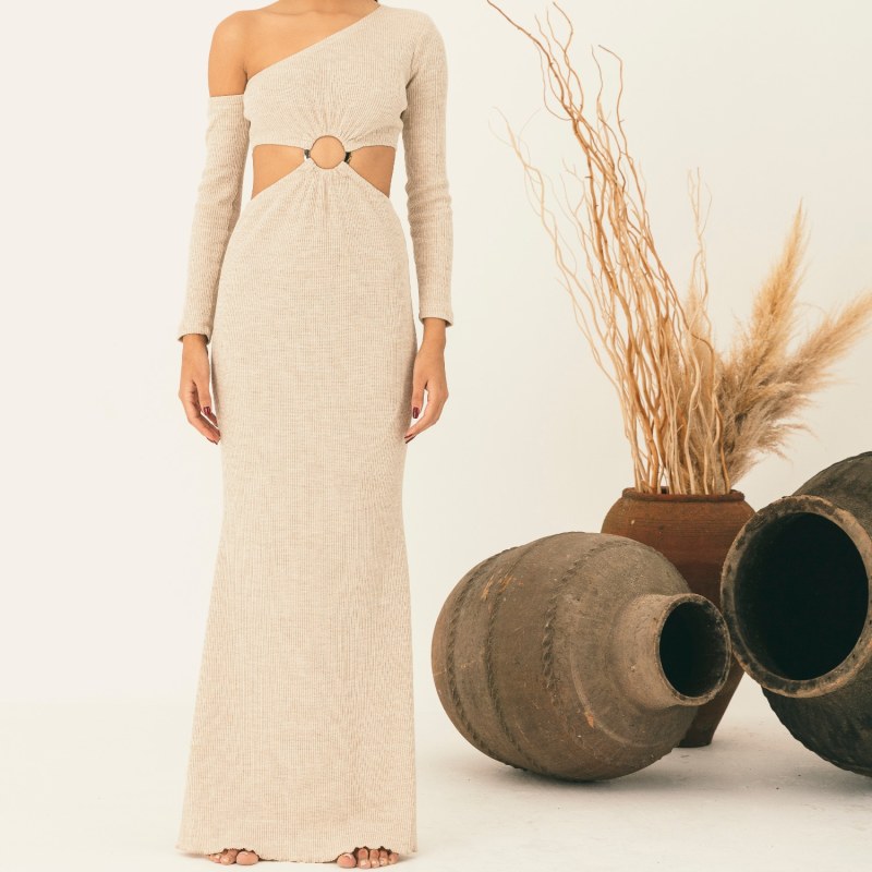 Thumbnail of Off-Shoulder Dress With Cutout - Cream image