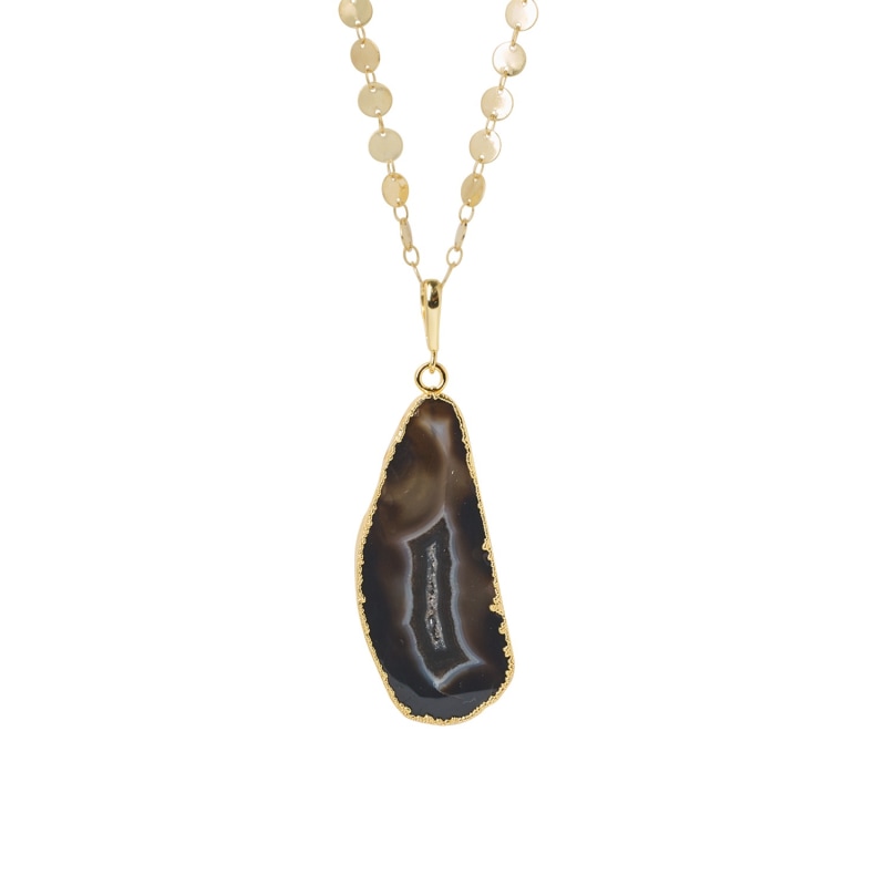 Thumbnail of Ultra Black Grey Agate Super-Long Gold Pendant Necklace image