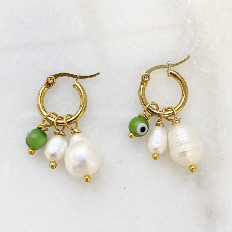 Thumbnail of Evil Eye & Pearl Hoop Earrings Tina image