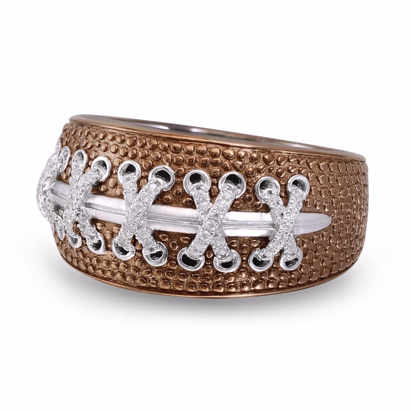 Thumbnail of Touchdown American Football Brown Rhodium Plated Sterling Silver Diamond Ring image