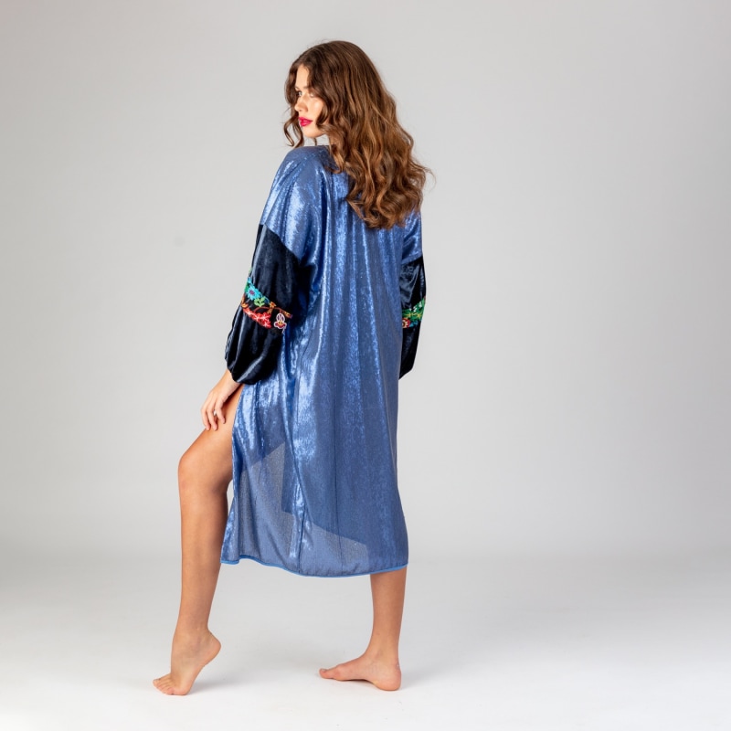 Thumbnail of Venus - Ocean Blue Sequin Robe With Velvet Sleeves and Bohemian Braid image