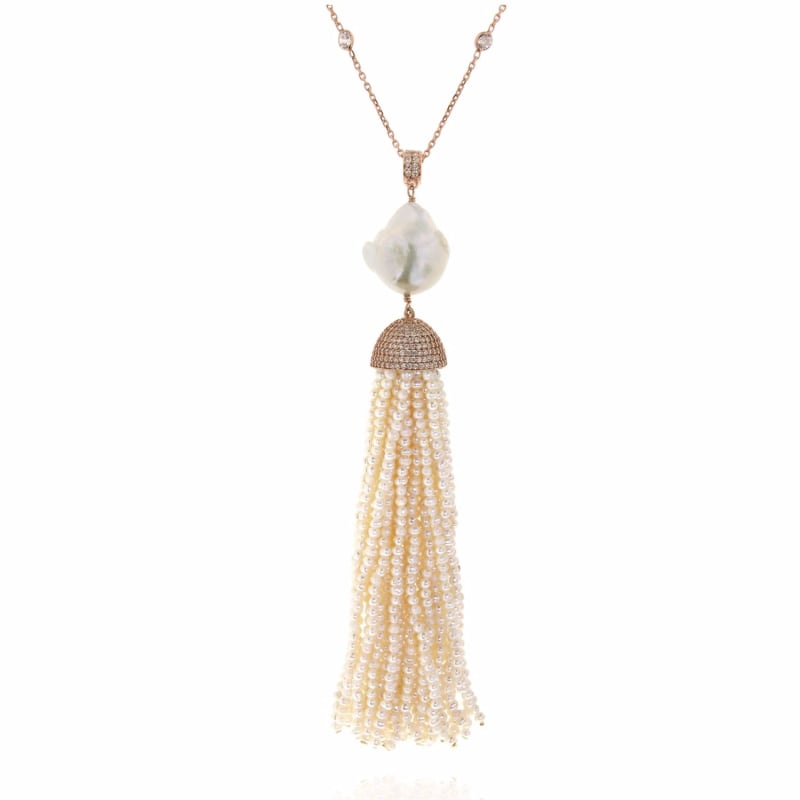 Thumbnail of Pearl Baroque Tassel Necklace in Rose Gold image