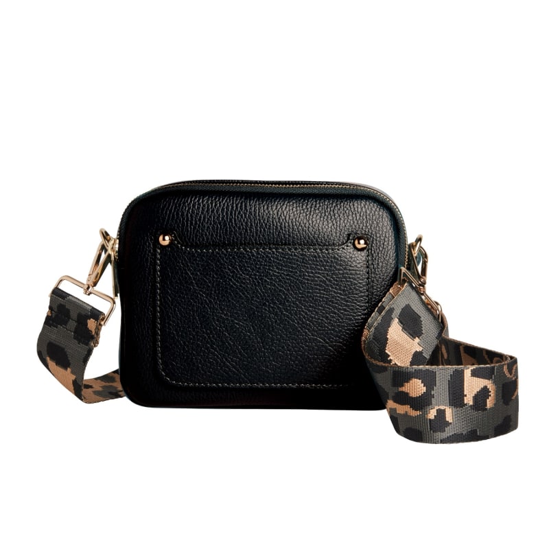Sienna Crossbody Bag In Black With Dark Leopard Strap Betsy