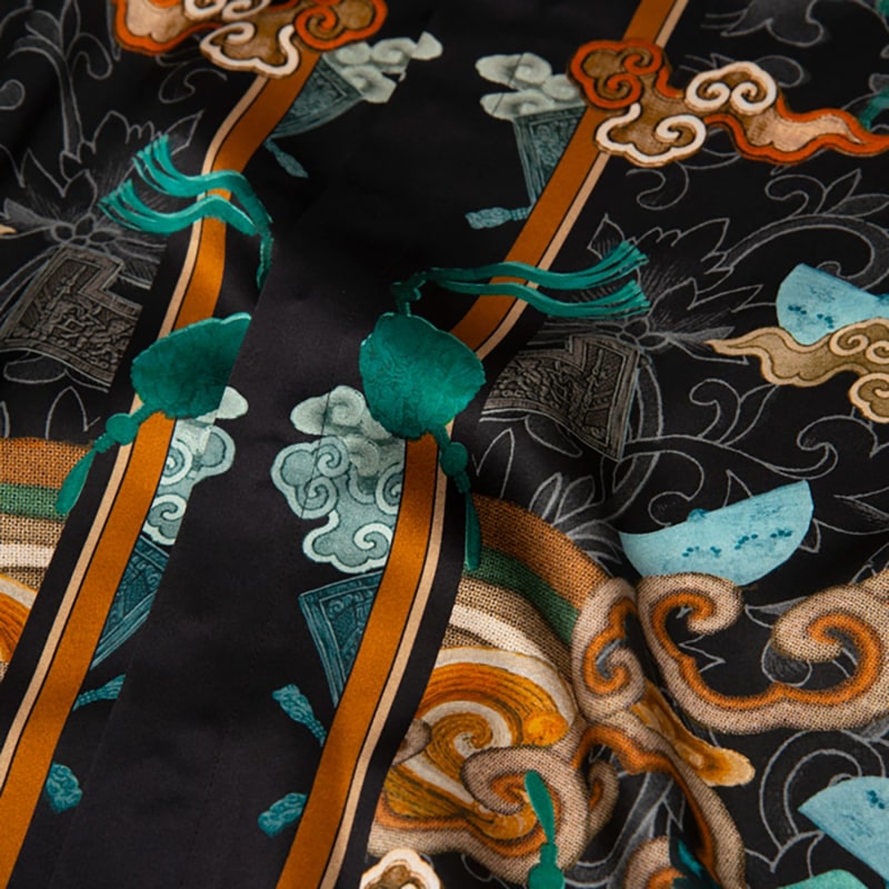 Short-Sleeved Traditional Silk Shirt In Black | Ning Dynasty | Wolf ...