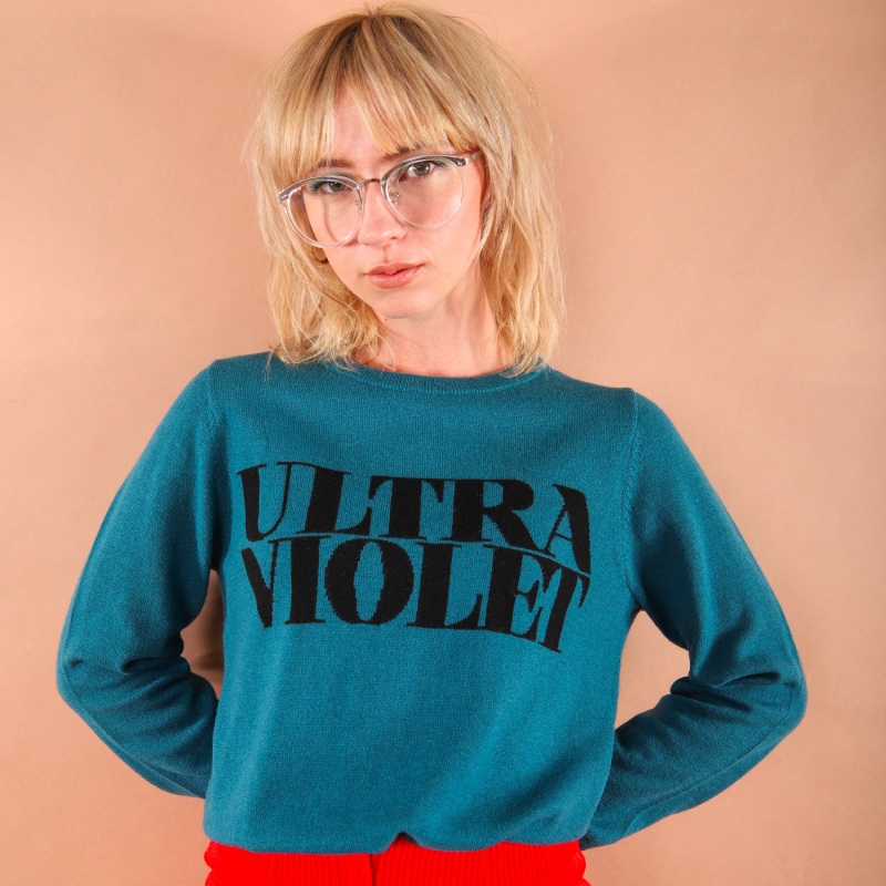 Thumbnail of Ultra Violet 100% Merino Wool Slogan Jumper image