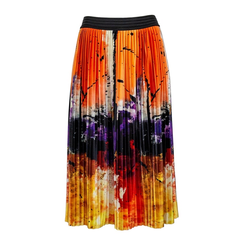 Thumbnail of Colorful & Abstract Print Pleated Velvet Midi Skirt image
