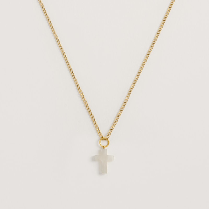 Thumbnail of Mother Of Pearl Cross 22Ct Gold Vermeil Necklace image