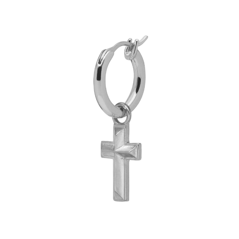 Thumbnail of Angular Cross Hoop Earring in Silver image