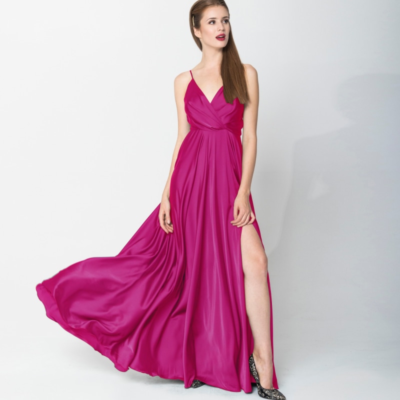 Satin Long Dress Fuchsia by Angelika Jozefczyk