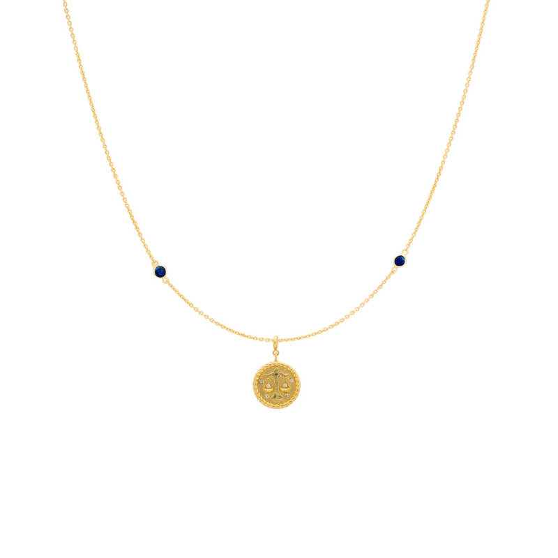 Thumbnail of Zodiac Horoscope Sign Libra Medal Necklace Gold image