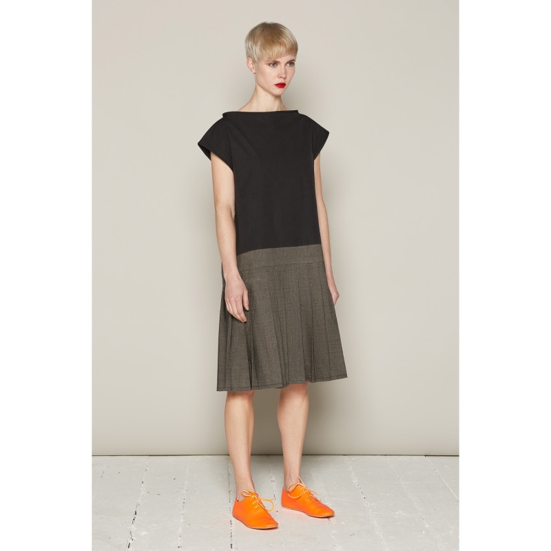 Thumbnail of Pleated Brigit Dress Black & Grey In Organic Cotton image