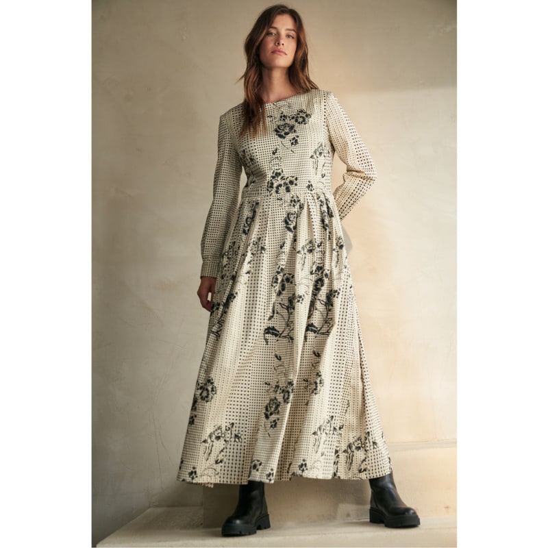 Thumbnail of Dots-Flower-Print Maxi Dress With Detachable Wide Belt image