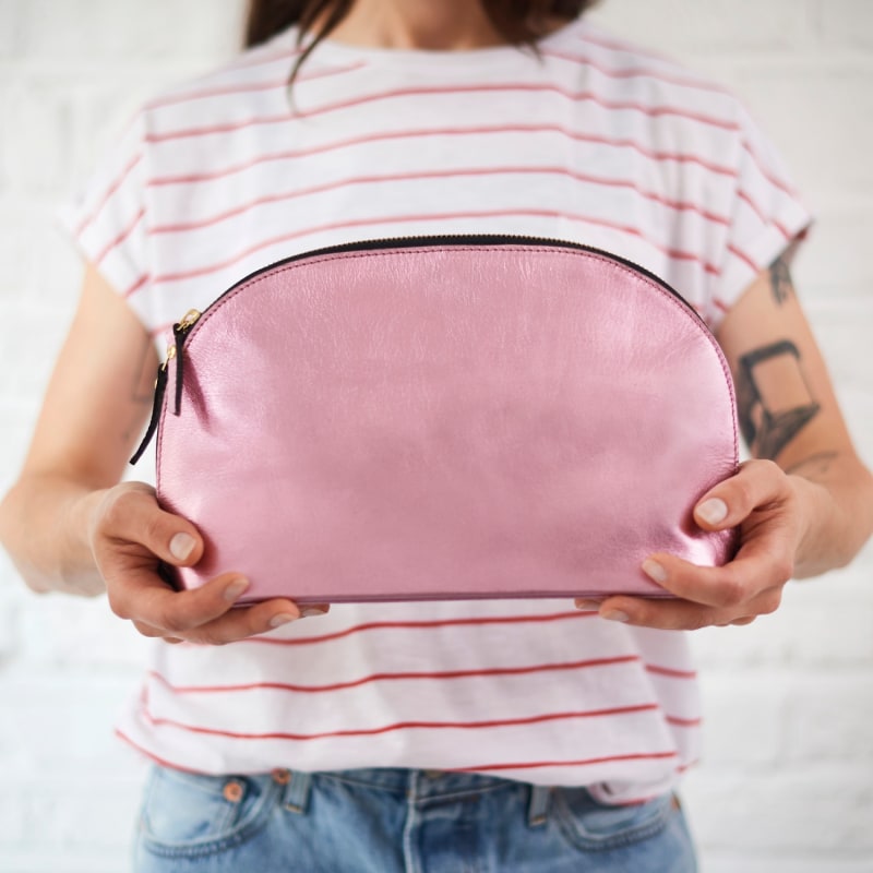 Thumbnail of Lunar Metallic Pink Leather Wash Bag image