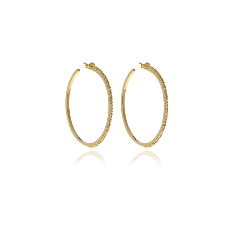 Thumbnail of Gold Signature Hoops Diamond Cut Earrings image