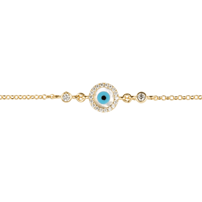 Thumbnail of Evil Eye Round Mother Of Pearl Gemstone Bracelet Gold image