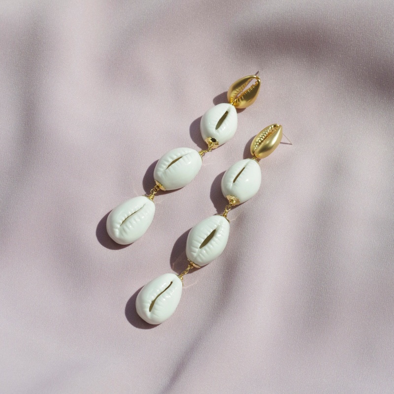 Thumbnail of Porcelain Cowrie Shell Linear Earrings image