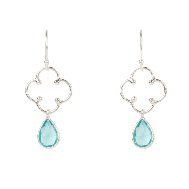 Thumbnail of Open Clover Gemstone Drop Earrings Silver Blue Topaz image