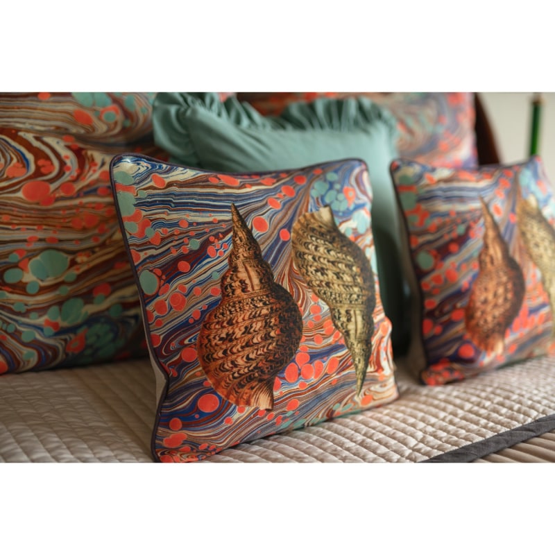 Thumbnail of Sea Swirl Two Shells Linen Cushion image