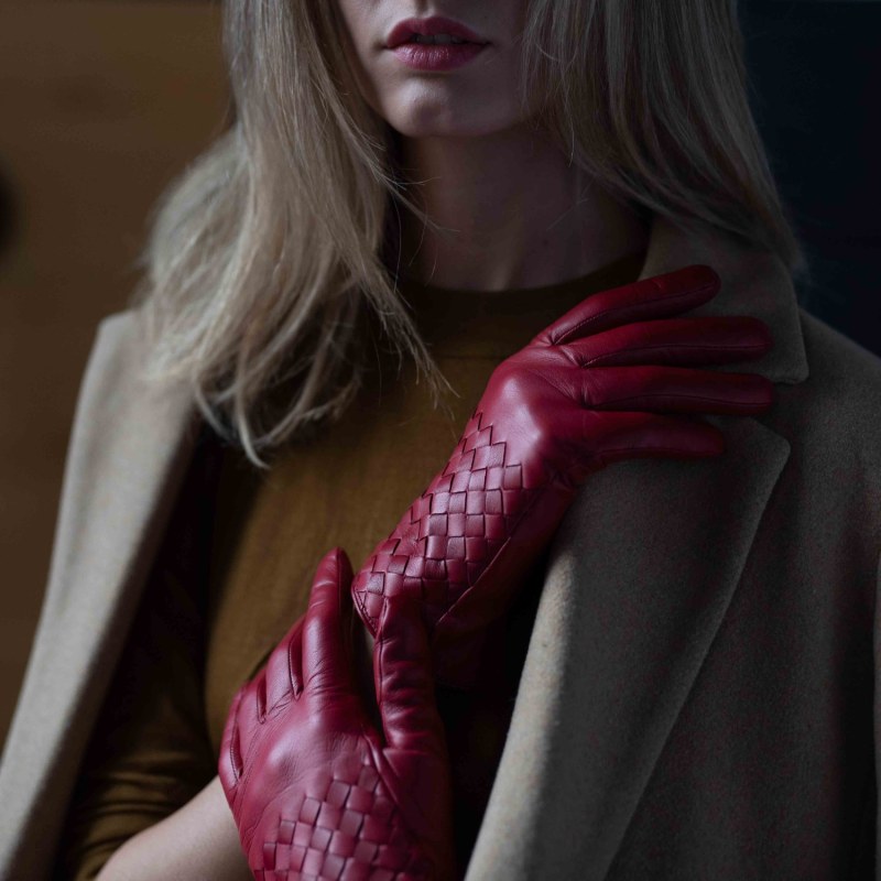 Thumbnail of Trani - Women's Woven Leather Gloves In Red image