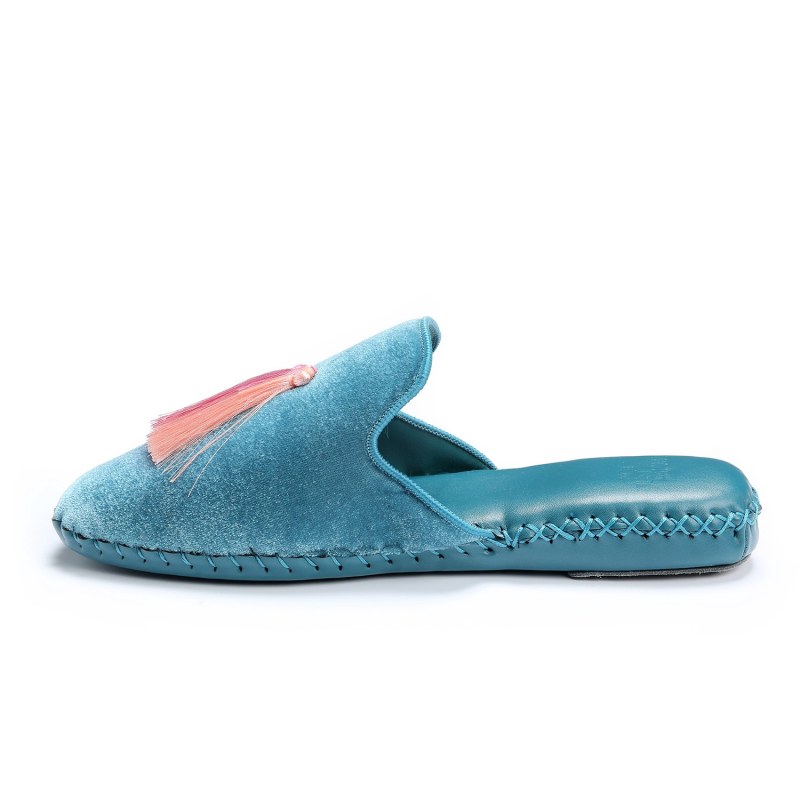 Thumbnail of Women Classic Handmade Slippers - Blue image