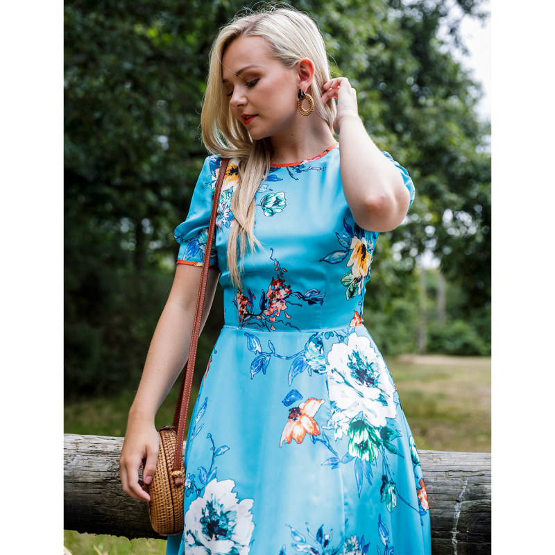 Thumbnail of Vivien Turquoise Blue Dress In Floral Print image