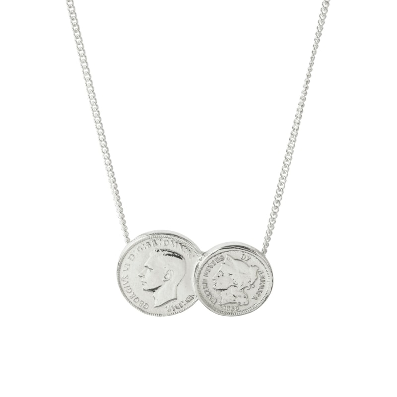 Thumbnail of American / English Silver Double Coin Necklace image