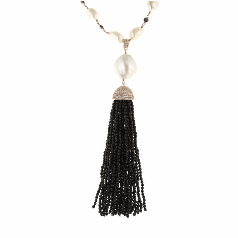 Thumbnail of Rose Pearl & Onyx Tassel Necklace image