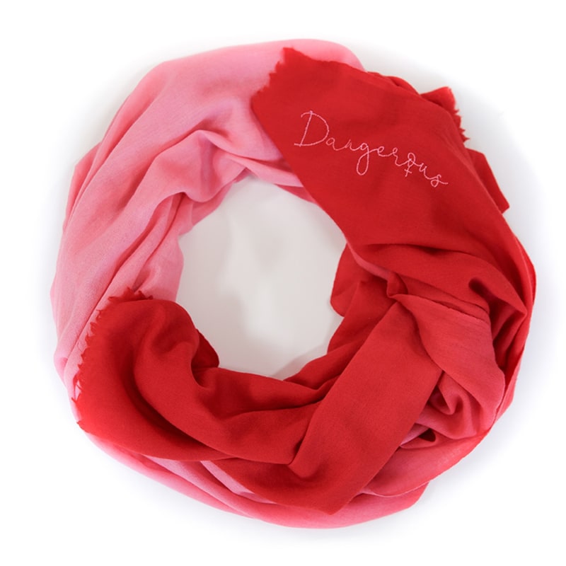 Thumbnail of Dangerous Woman Embroidered Cashmere Pashmina - Red Pink Ombré image