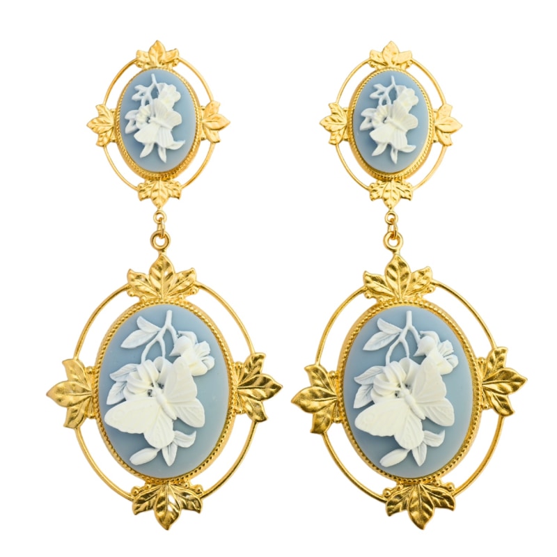 Thumbnail of Xl Cameo Drop Earrings In Light Blue image