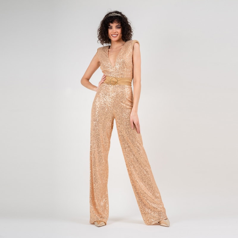 Thumbnail of Sequin Gold Jumpsuit With Padded Shoulders image