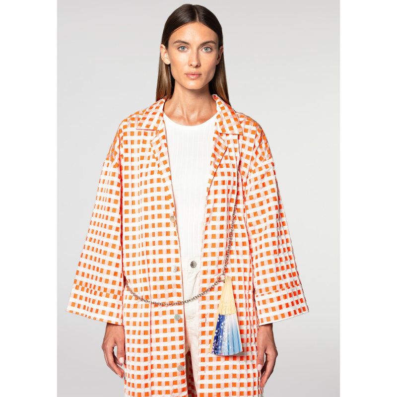 Thumbnail of Yukata Shirt in Neon Orange Gingham image